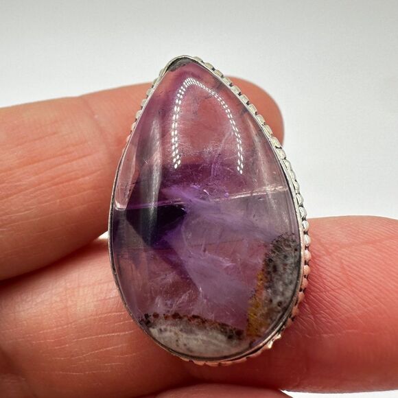 Pear cut Amethyst Cabochon ring in solid Sterling silver! - Picture 6 of 13